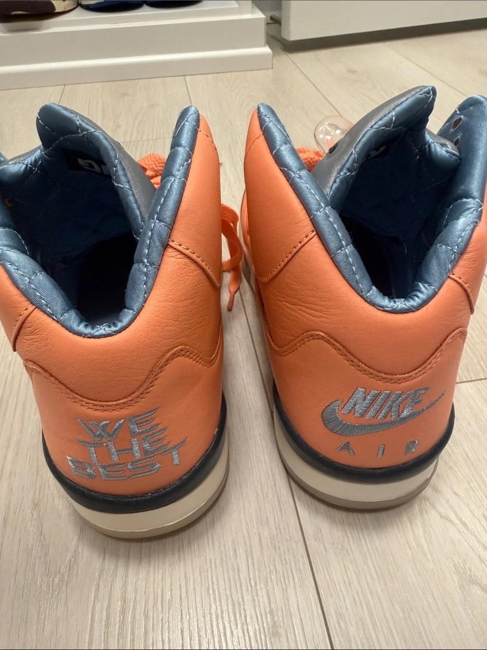 Jordan High-Top Sneakers in Orange with Gray-Blue Accents